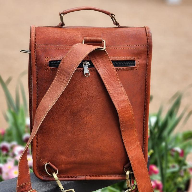 12 Inch "Double Bay" Full Grain Leather Backpack