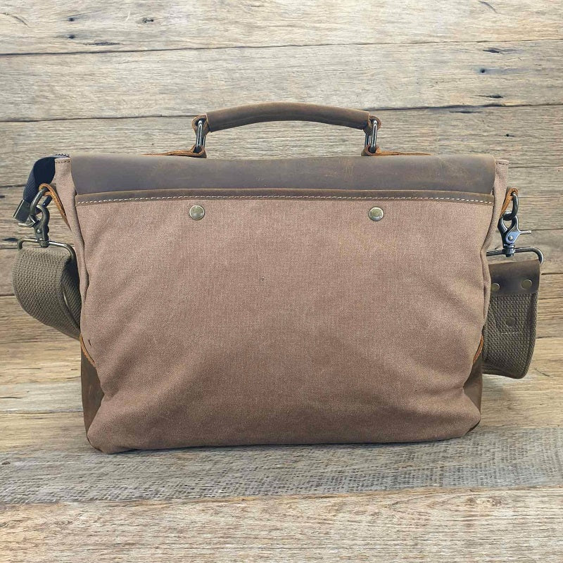 Axel 14″ Coffee Laptop Canvas & Leather Messenger Bag - The Leather Trading Co.