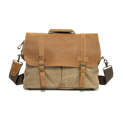 Alaskan 16" Khaki Zipper Leather & Canvas Laptop Satchel Bag - The Leather Trading Co.