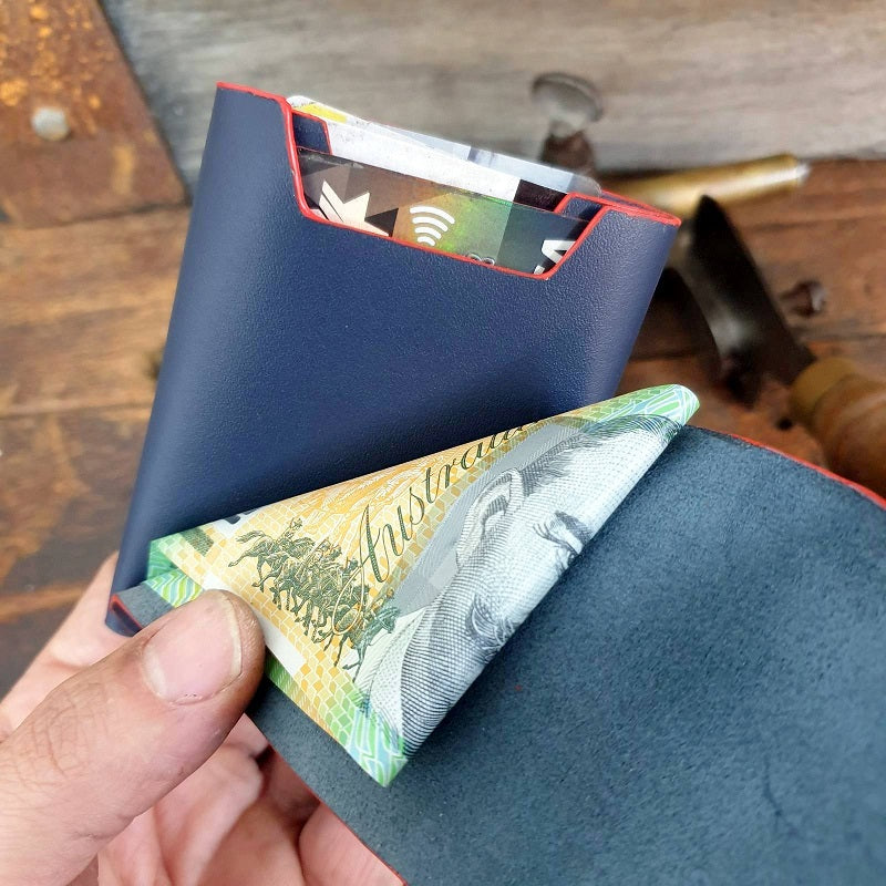 The Admiral - Handmade Australian Minimalist Navy Cowhide Leather Card & Cash Wallet