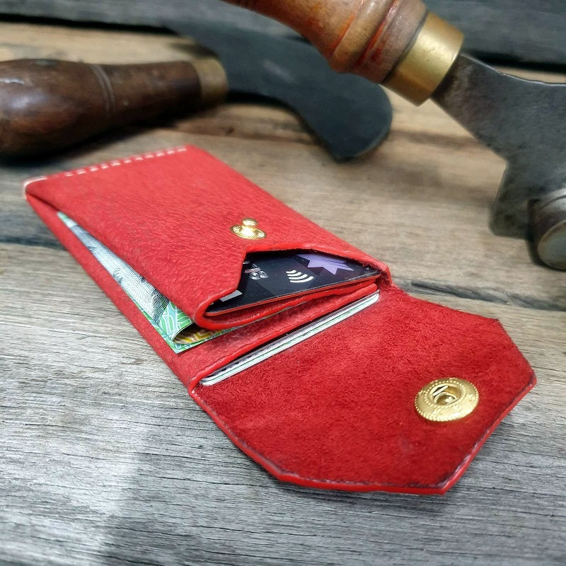 Cadet. S Handmade Minimalist Full Grain Red Leather Card & Cash Wallet