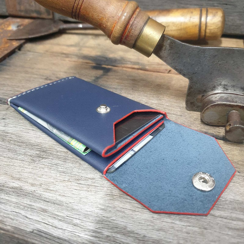 Cadet. S Handmade Minimalist Full Grain Navy Leather Card & Cash Wallet