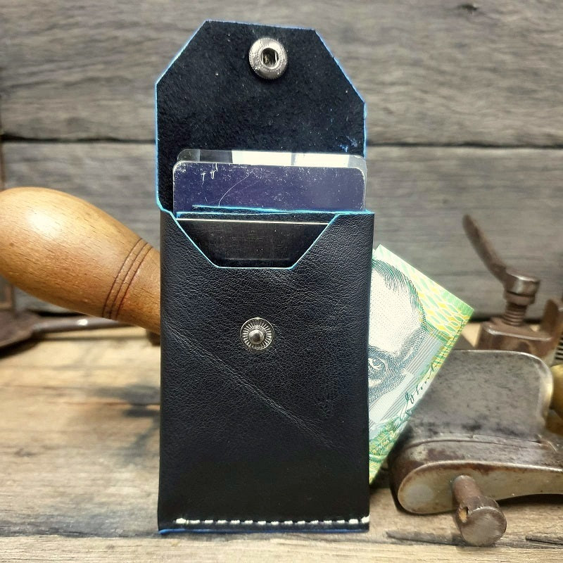 Cadet. S Handmade Minimalist Kangaroo Black Full Grain Leather Card & Cash Wallet