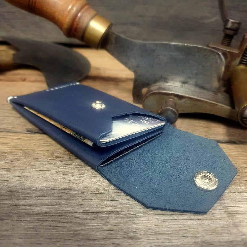 Cadet. S Handmade Minimalist Full Grain Navy Cowhide Leather Card & Cash Wallet