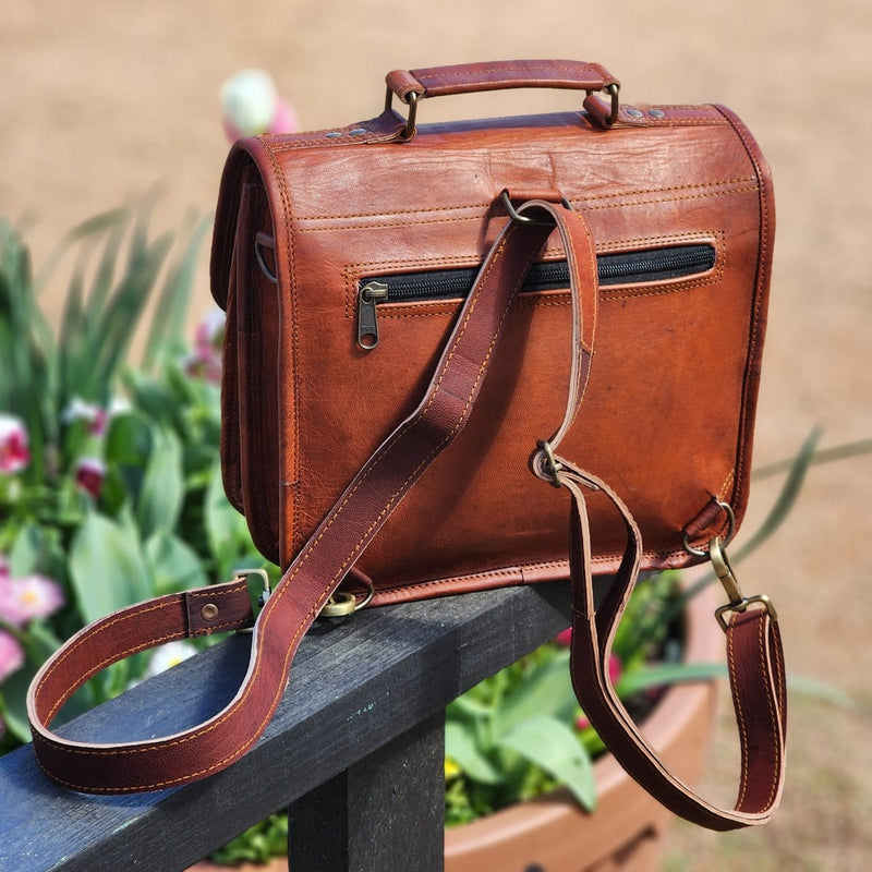 The 'Trunk' 11 Inch Handmade Full Grain Goat Leather Double Gusset Every Day Bag & Backpack