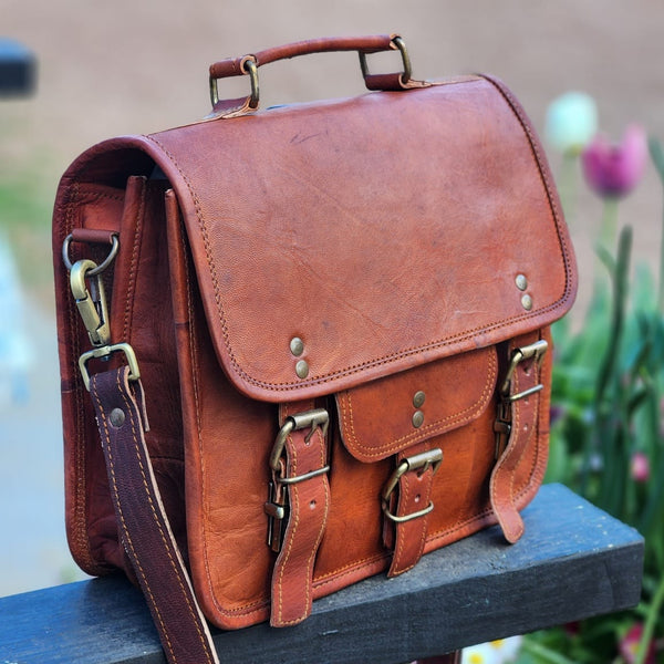 The 'Trunk' 11 Inch Handmade Full Grain Goat Leather Double Gusset Every Day Bag & Backpack