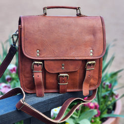 The 'Trunk' 11 Inch Handmade Full Grain Goat Leather Double Gusset Every Day Bag & Backpack