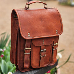 12 Inch "Double Bay" Full Grain Leather Backpack