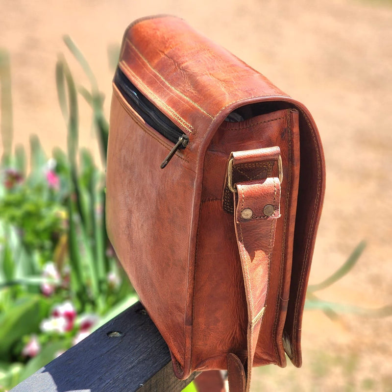 The Post 13" Handmade Goat Hide Indiana Jones Leather Messenger Postal  Work Bag