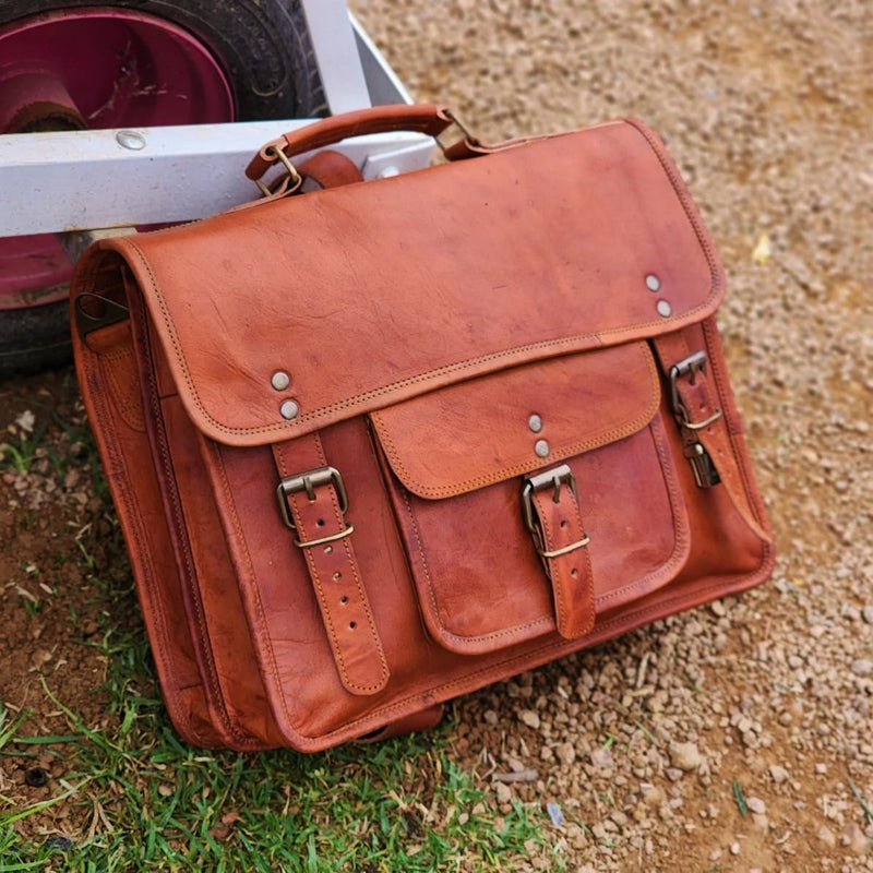 ALAMO 14 Inch Handmade Full Grain Indiana Jones style Leather Backpack & Satchel Bag