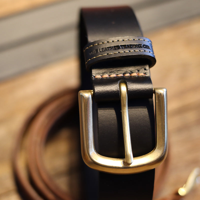 HANDMADE BUFFALO LEATHER SOLID BRASS BELT - BLACK 40 MM