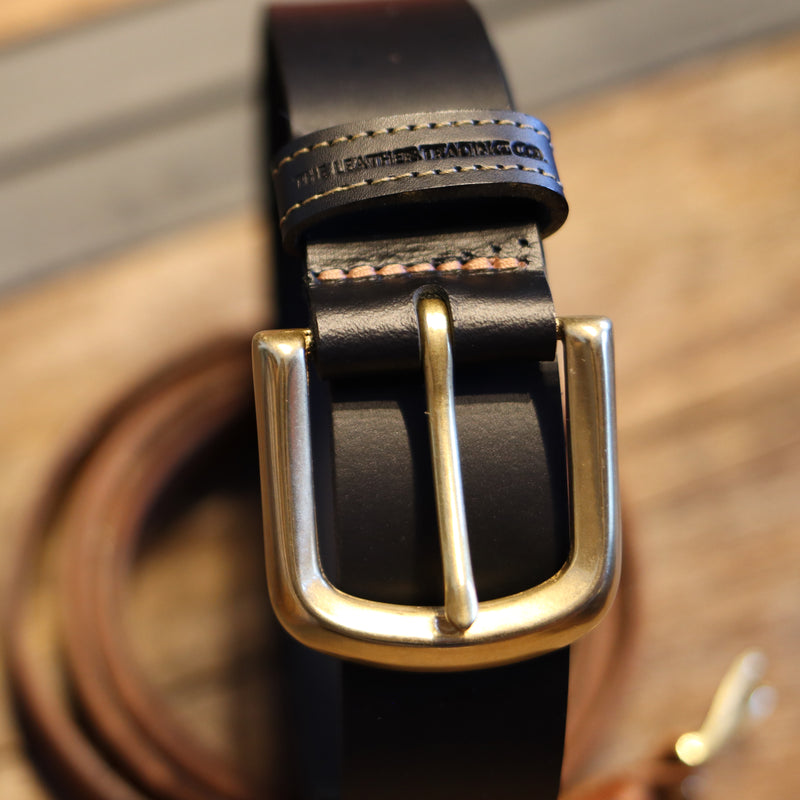 HANDMADE BUFFALO LEATHER SOLID BRASS BELT - BLACK 40 MM