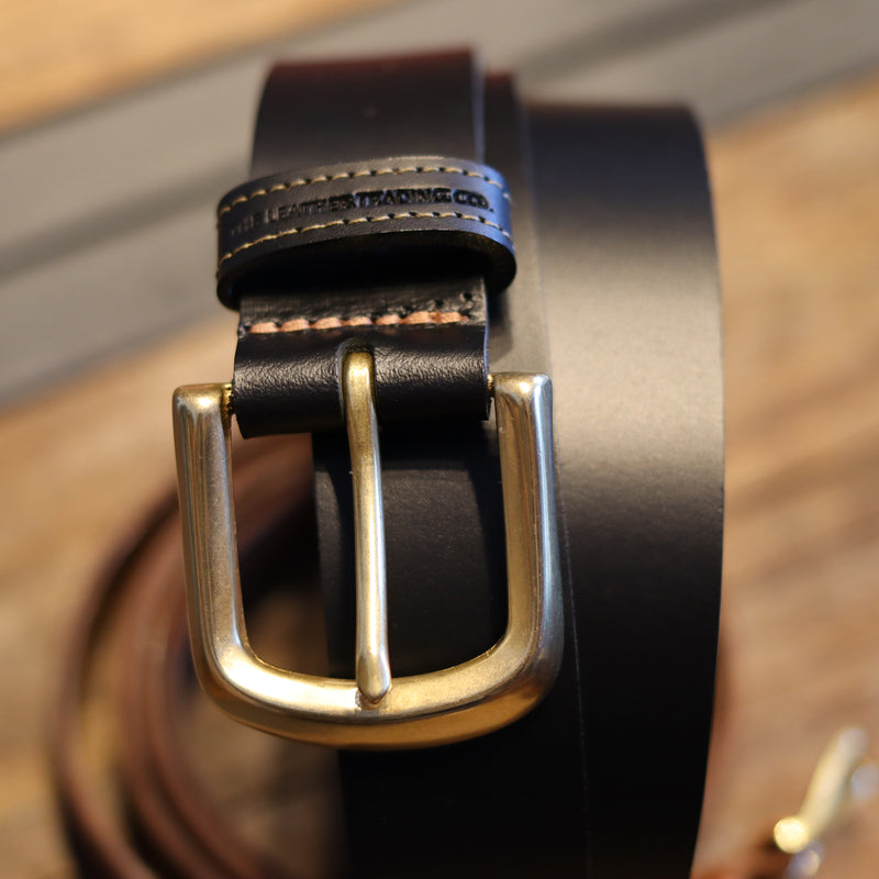 HANDMADE BUFFALO LEATHER SOLID BRASS BELT - BLACK 40 MM