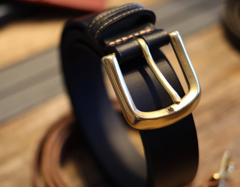 HANDMADE BUFFALO LEATHER SOLID BRASS BELT - BLACK 40 MM