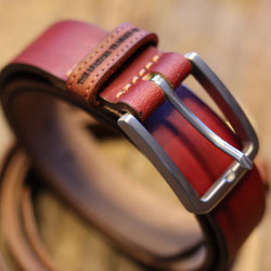 HANDMADE COW LEATHER STAINLESS STEEL BELT - RED 35 MM