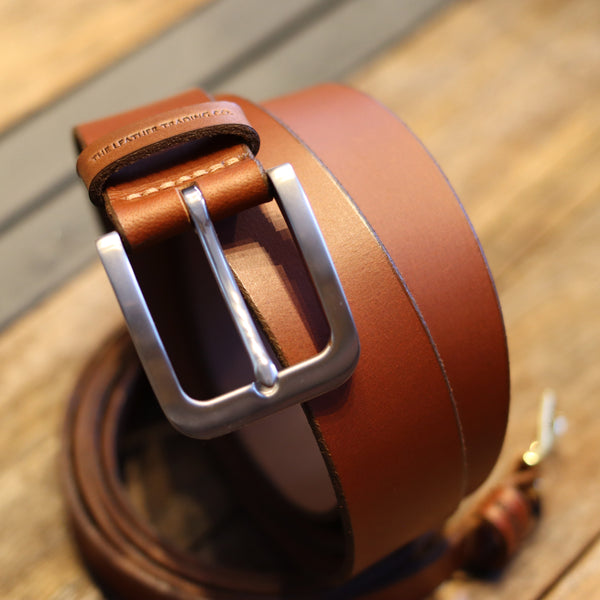 HANDMADE BUFFALO LEATHER STAINLESS STEEL BELT - TAN 40 MM