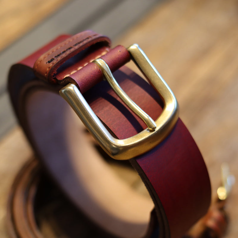 HANDMADE COW LEATHER SOLID BRASS BELT - RED 40 MM