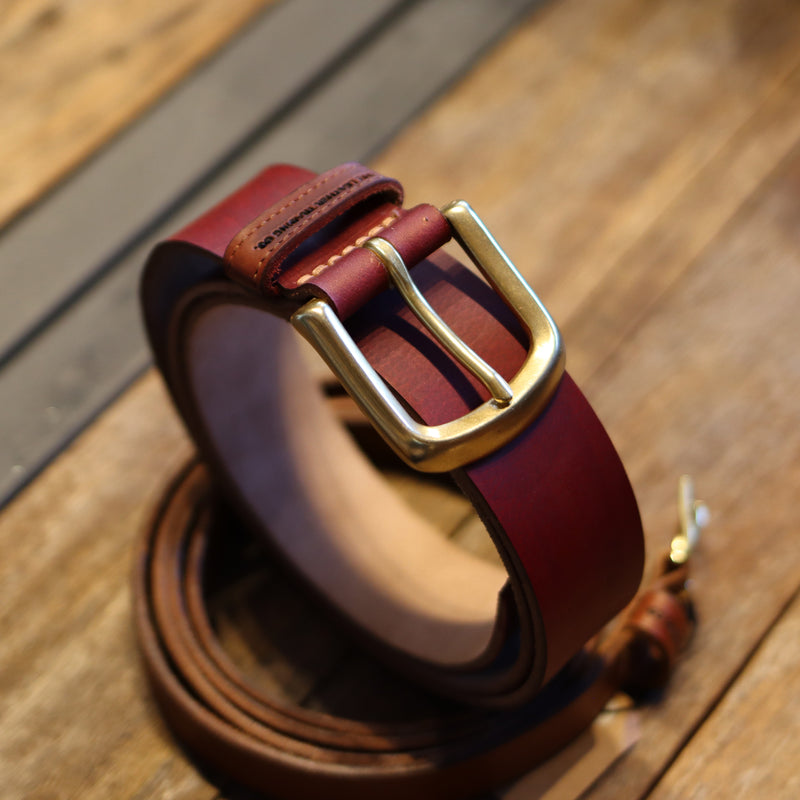 HANDMADE COW LEATHER SOLID BRASS BELT - RED 40 MM