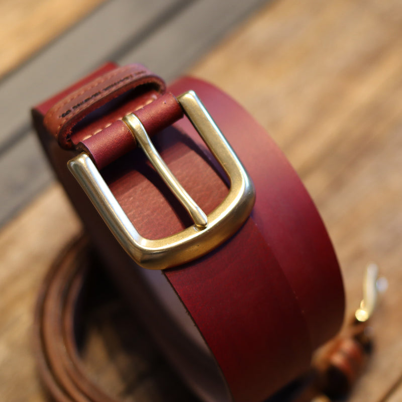 HANDMADE COW LEATHER SOLID BRASS BELT - RED 40 MM