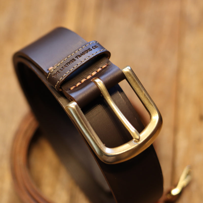 HANDMADE BUFFALO LEATHER SOLID BRASS BELT - BROWN 40 MM