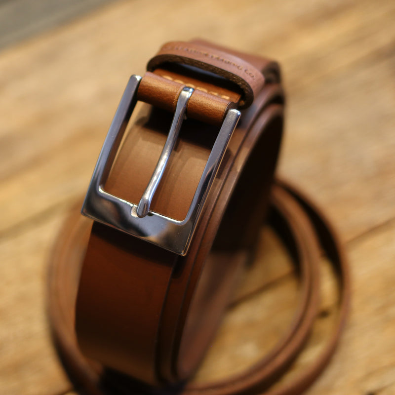 HANDMADE BUFFALO LEATHER STAINLESS STEEL BELT - TAN 35 MM