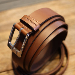 HANDMADE BUFFALO LEATHER STAINLESS STEEL BELT - TAN 35 MM