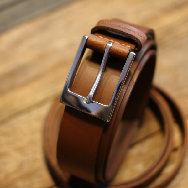 HANDMADE BUFFALO LEATHER STAINLESS STEEL BELT - TAN 35 MM