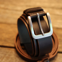 HANDMADE BUFFALO LEATHER STAINLESS STEEL BELT - BROWN 40 MM