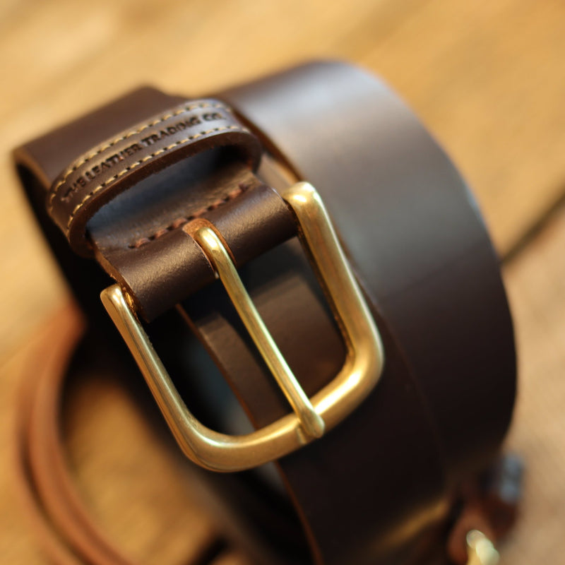 HANDMADE BUFFALO LEATHER SOLID BRASS BELT - BROWN 35 MM