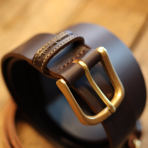 HANDMADE BUFFALO LEATHER SOLID BRASS BELT - BROWN 35 MM