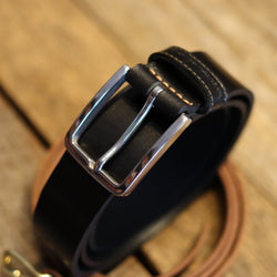 HANDMADE BUFFALO LEATHER STAINLESS STEEL BELT - BLACK 35 MM