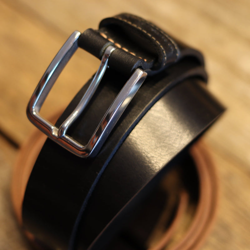 HANDMADE BUFFALO LEATHER STAINLESS STEEL BELT - BLACK 35 MM