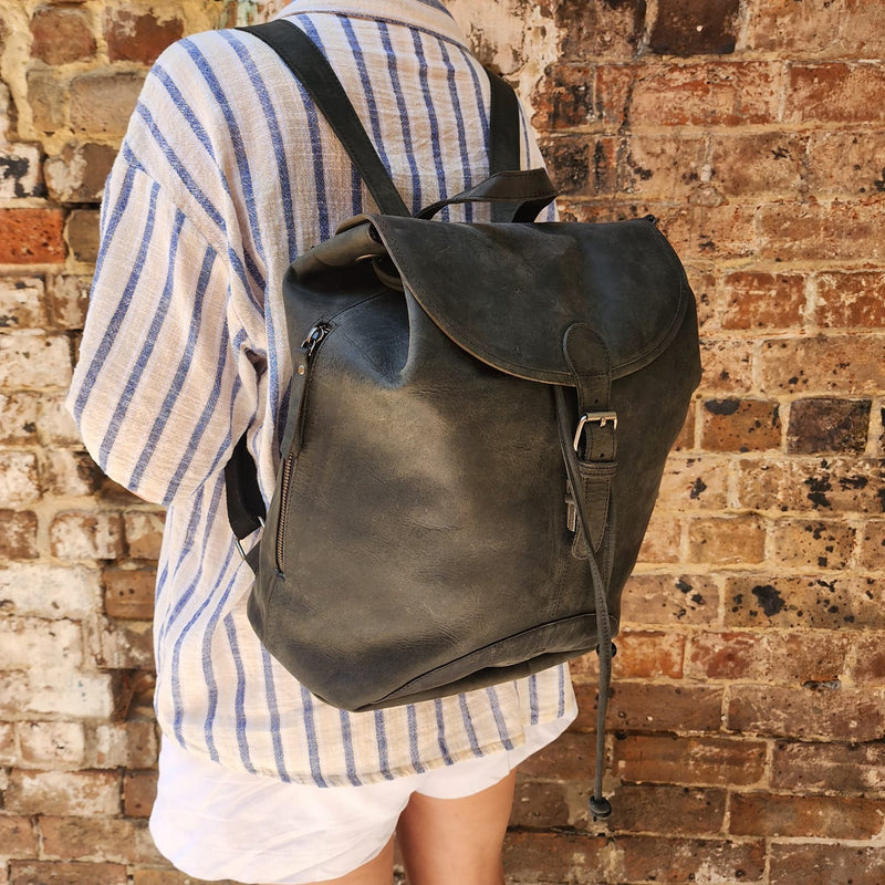 POTTS POINT 15 INCH BUFFALO LEATHER BACKPACK - BLACK