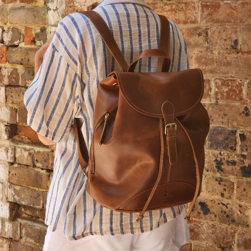 POTTS POINT 15 INCH BUFFALO LEATHER BACKPACK - BROWN