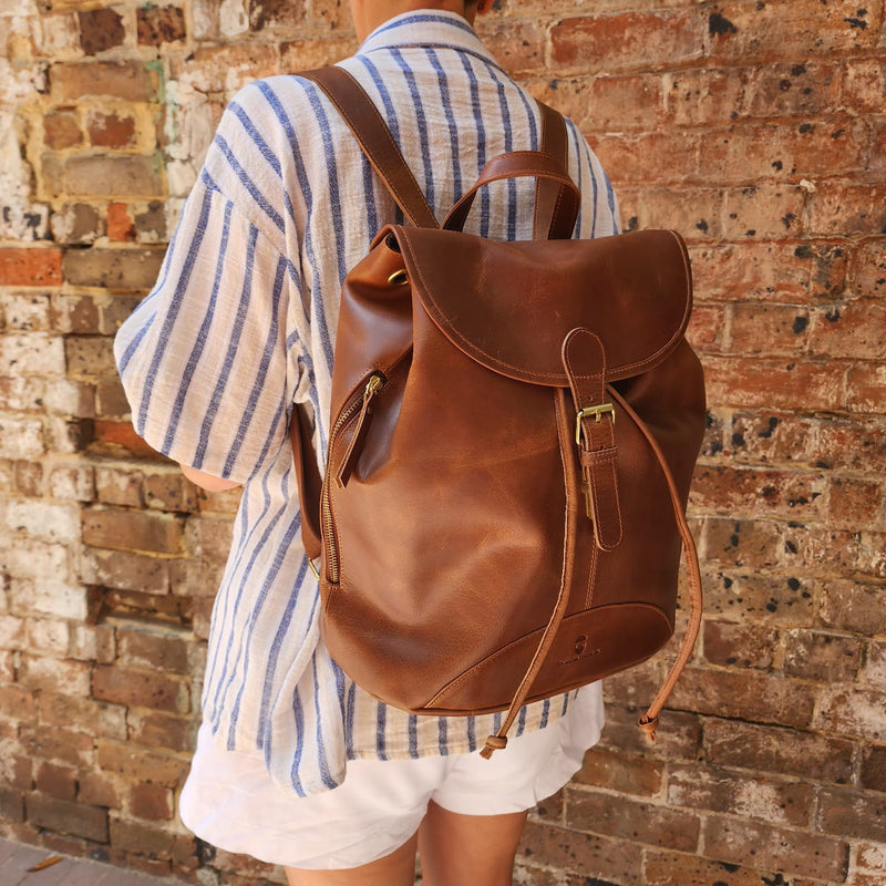 POTTS POINT 15 INCH BUFFALO LEATHER BACKPACK - BROWN