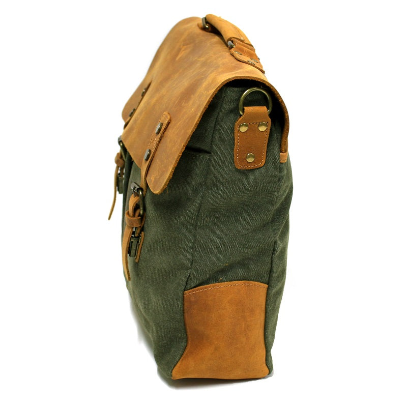 Hercules 16" Forrest Canvas & Leather Laptop Messenger Satchel Bag - The Leather Trading Co.