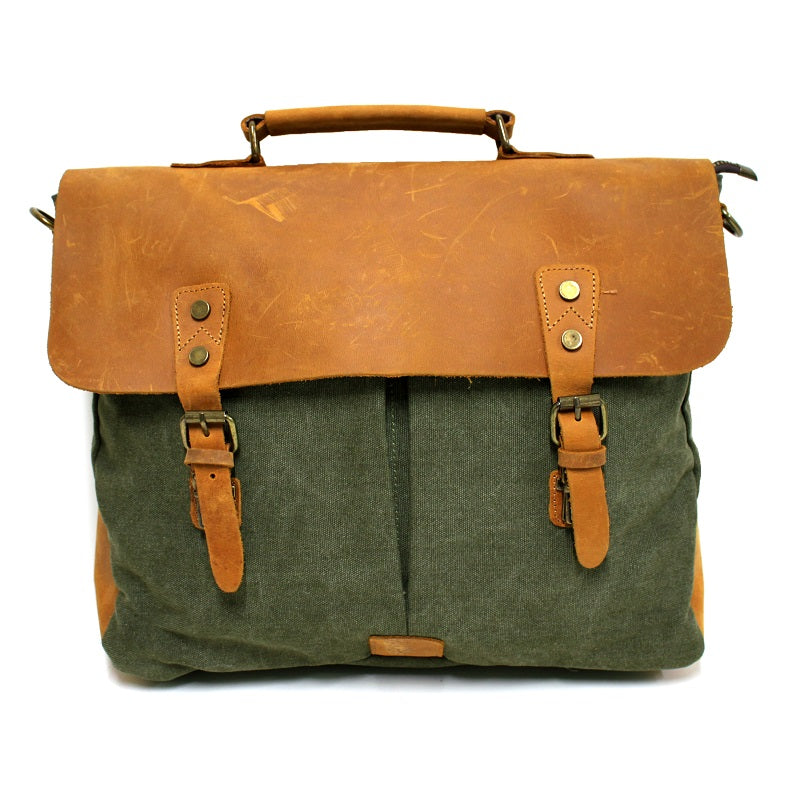 Hercules 16" Forrest Canvas & Leather Laptop Messenger Satchel Bag - The Leather Trading Co.
