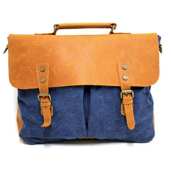Hercules 16" Navy Canvas & Leather Laptop Messenger Satchel Bag - The Leather Trading Co.