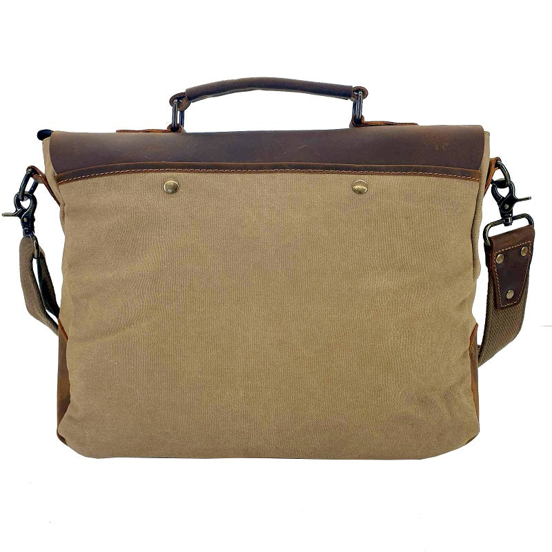 Axel 14″ Khaki Laptop Canvas & Leather Messenger Bag - The Leather Trading Co.