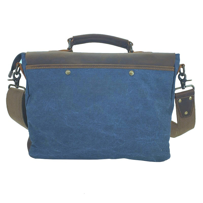 Axel 14″ Navy Laptop Canvas & Leather Messenger Bag - The Leather Trading Co.