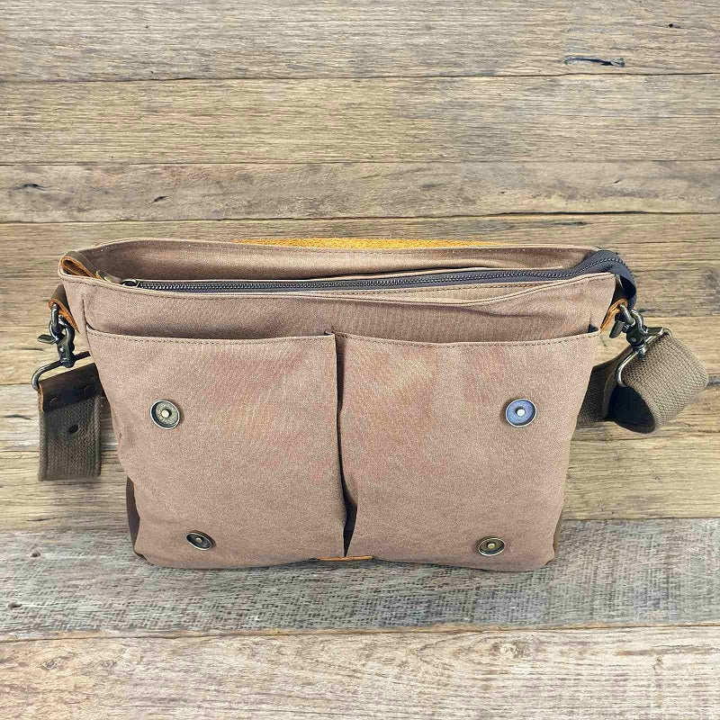 Axel 14″ Coffee Laptop Canvas & Leather Messenger Bag - The Leather Trading Co.
