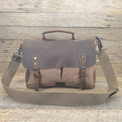 Axel 14″ Coffee Laptop Canvas & Leather Messenger Bag - The Leather Trading Co.