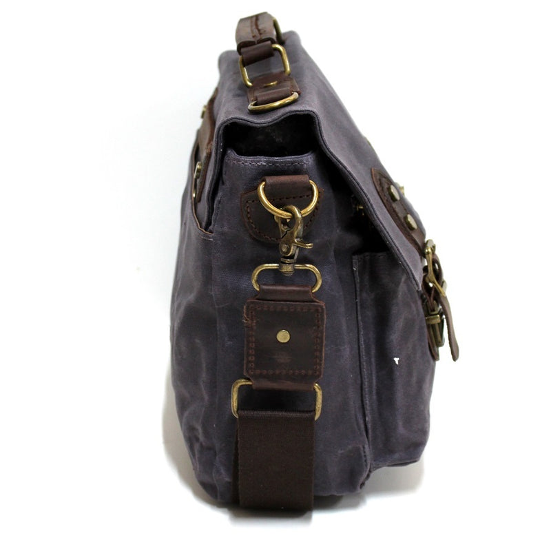 Leon 15" Waxed Navy Canvas and Leather Satchel Weather Proof Laptop Bag - The Leather Trading Co.