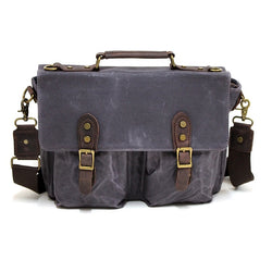 Leon 15" Waxed Navy Canvas and Leather Satchel Weather Proof Laptop Bag - The Leather Trading Co.