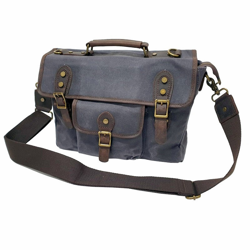 Nomad 15" Grey Waxed Canvas and Leather Satchel Weather Proof Laptop Bag - The Leather Trading Co.