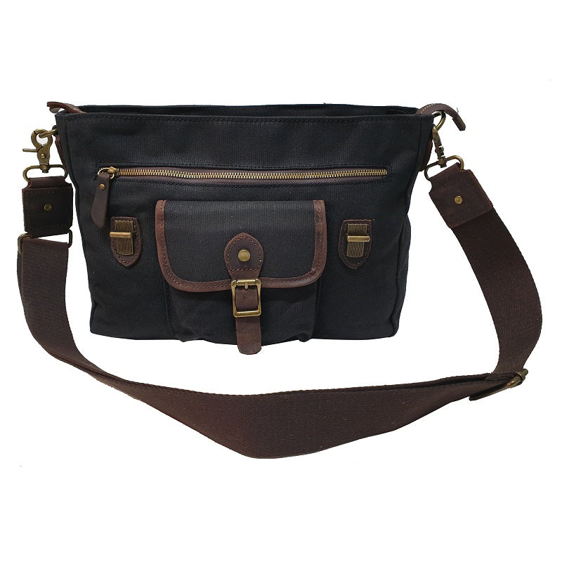 Nomad 15" Black Waxed Canvas and Leather Satchel Weather Proof Laptop Bag - The Leather Trading Co.