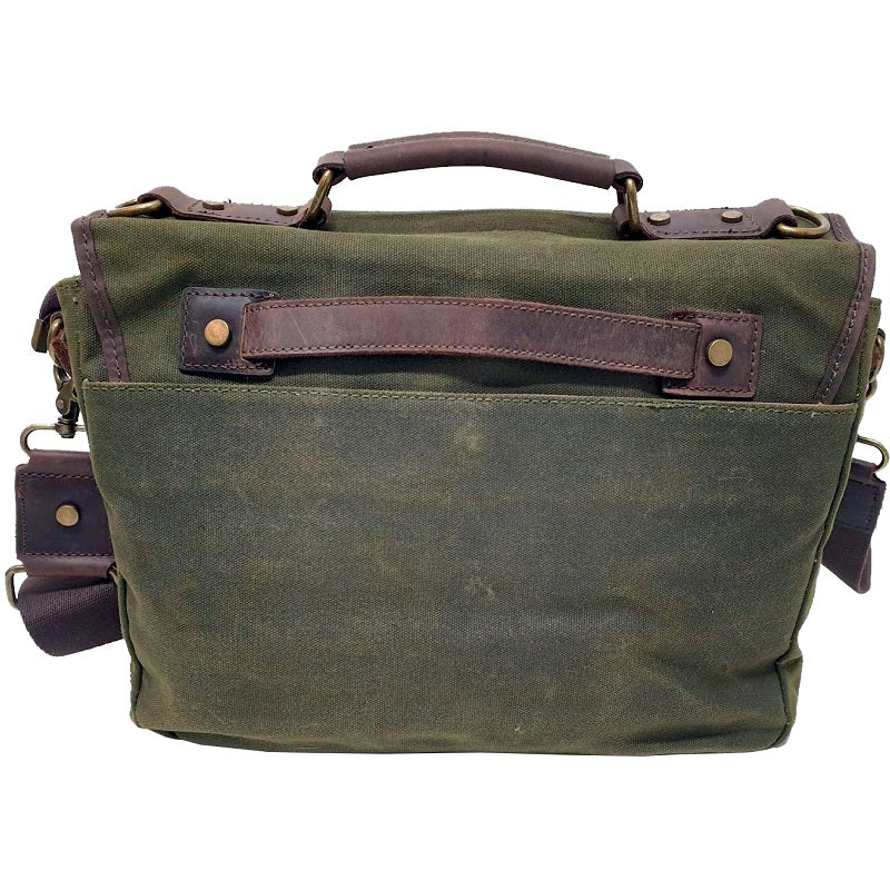 Nomad 15" Forrest Waxed Canvas and Leather Satchel Weather Proof Laptop Bag - The Leather Trading Co.