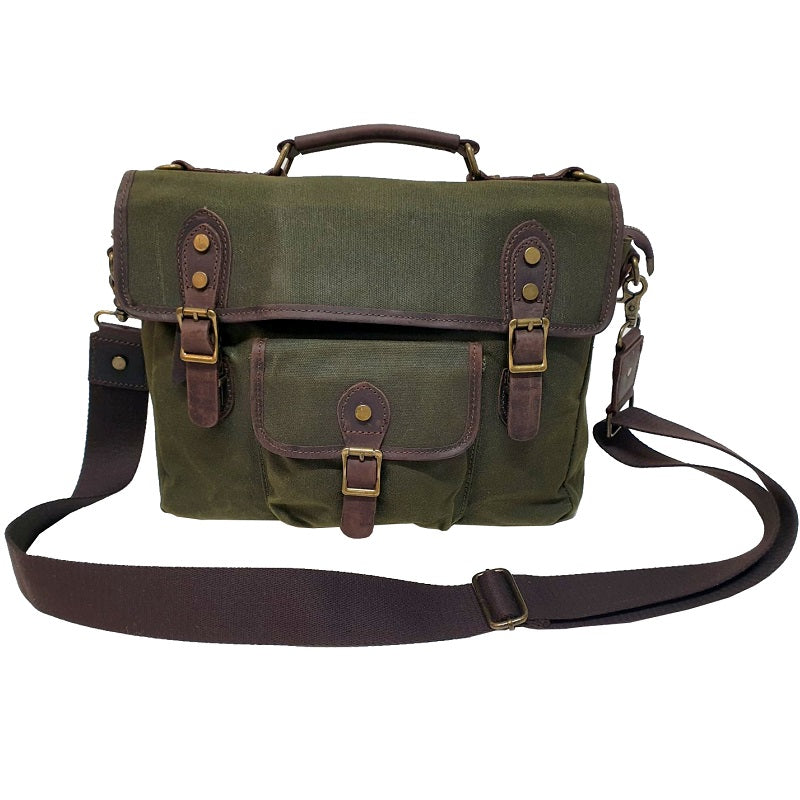 Nomad 15" Forrest Waxed Canvas and Leather Satchel Weather Proof Laptop Bag - The Leather Trading Co.
