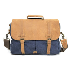 Alaskan 16" Navy Zipper Leather & Canvas Laptop Satchel Bag - The Leather Trading Co.