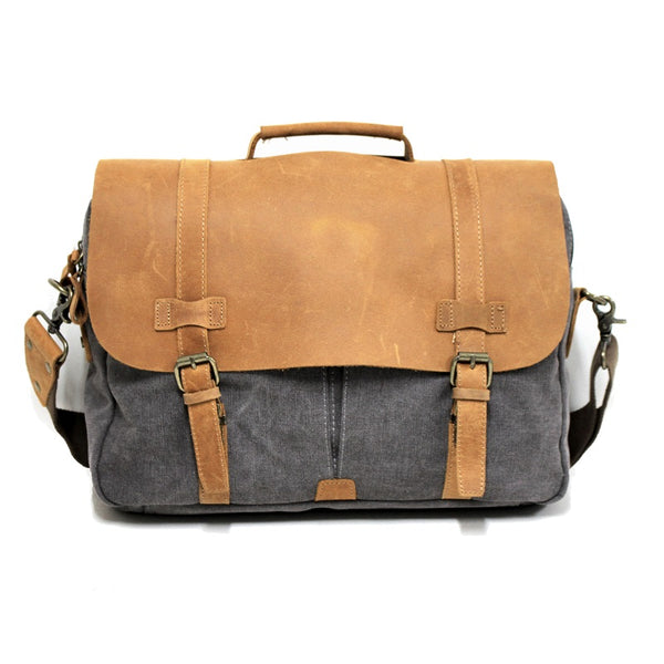 Tarpa, Graphite Canvas & Tan Leather Messenger Bag